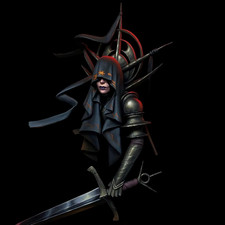 1/10 Dark Fantasy Female Knight Bust – Resin Model Kit, Hooded Warrior w/ Sword