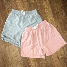 Girls Sweat Shorts Gray Pink Size 7Y Adjustable Waist Drawstring Cotton Blend
