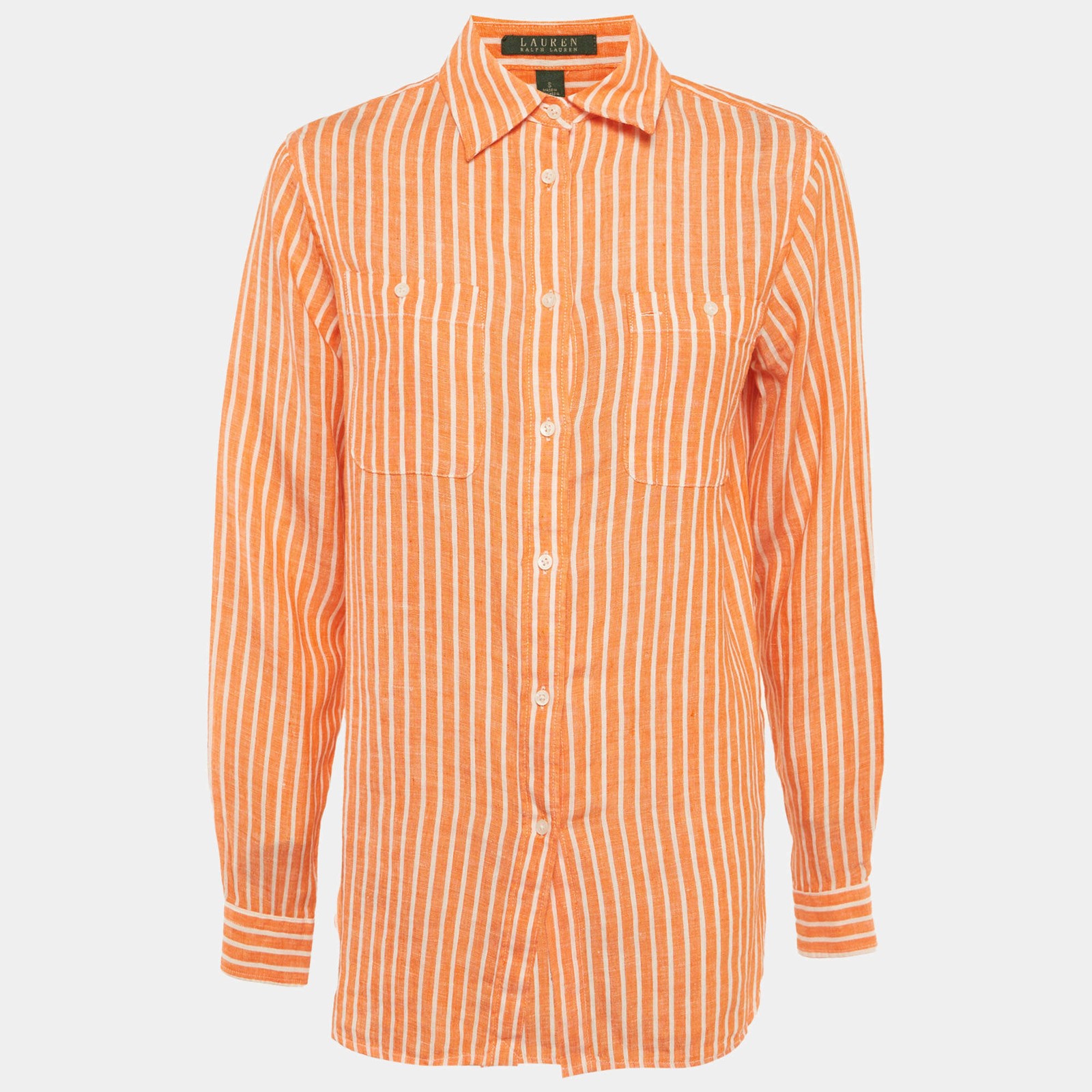 Lauren Ralph Lauren Orange Striped Linen Shirt S