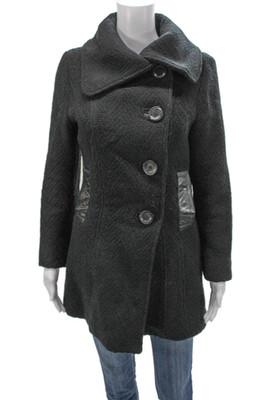 Mackage Womens Virgin Wool Herringbone Button Coat Long Sleeve Black Size PS