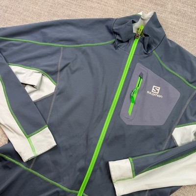 Salomon Equipe Softshell Jacket Mens L  Full Zip Gray Green Outdoor Hiking Trail