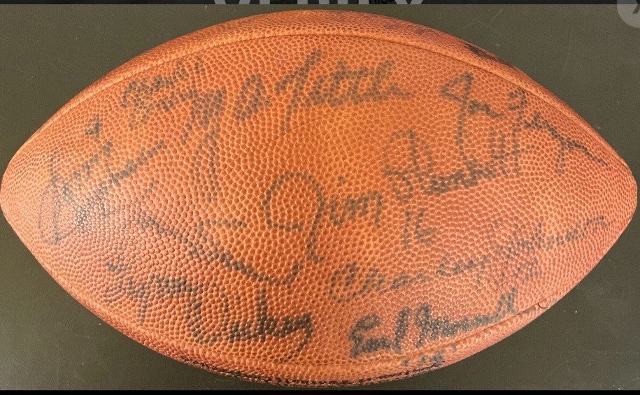 ARCHIE MANNING , LEN DAWSON, Y.A TITTLE MULTI SIGNED AUTOGRAPHED FOOTBALL JSA 