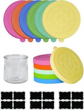 12 Pack Silicone Oui Yogurt Jar Lids with 12 Labels, Food-Grade Lids for 5Oz Oui