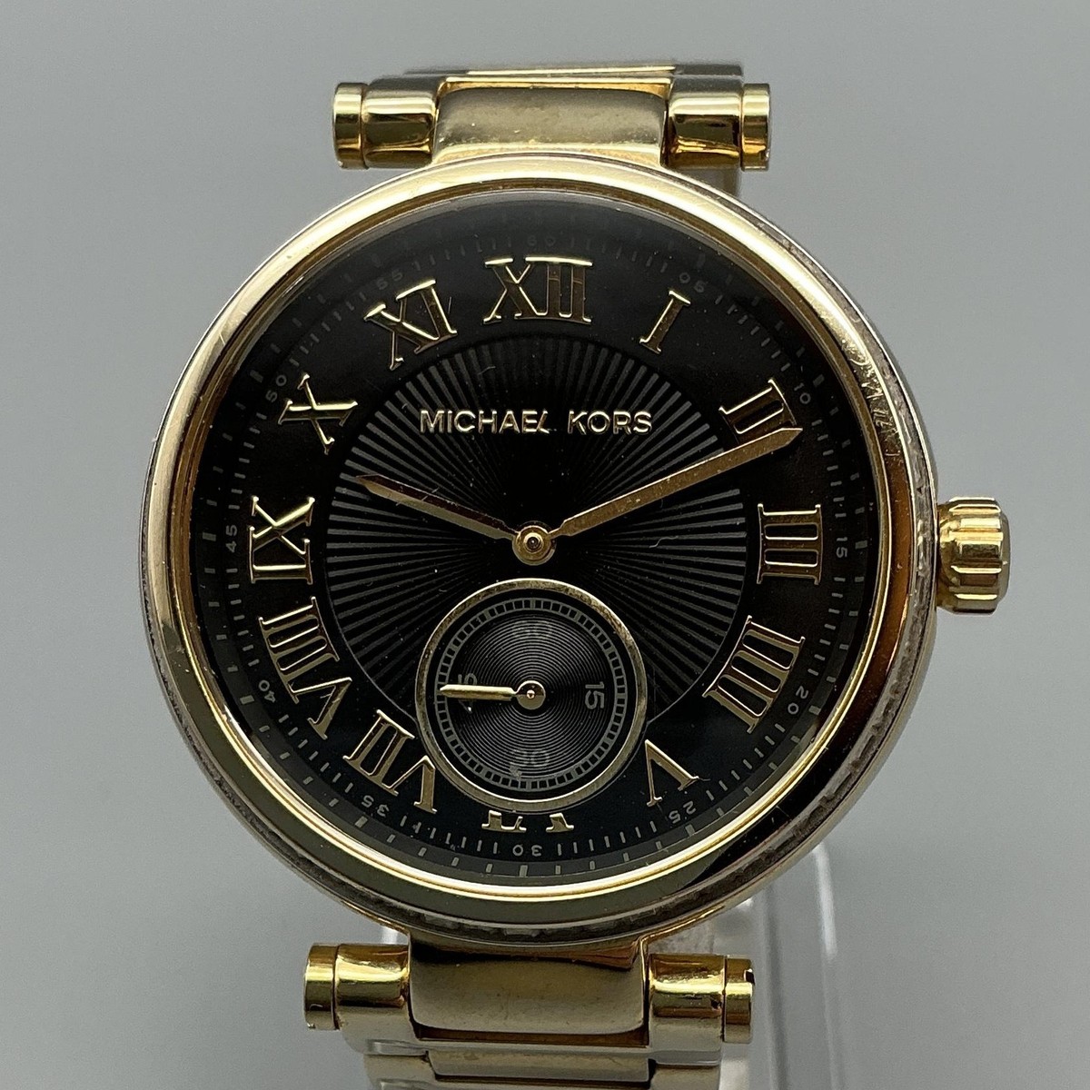 Michael Kors Womens Watch 39mm Black Dial Roman Numeral Gold Tone