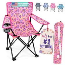 Kids Folding Camp Chair - Sea Playful Hearts - Ages 2-7 with Safety Lock