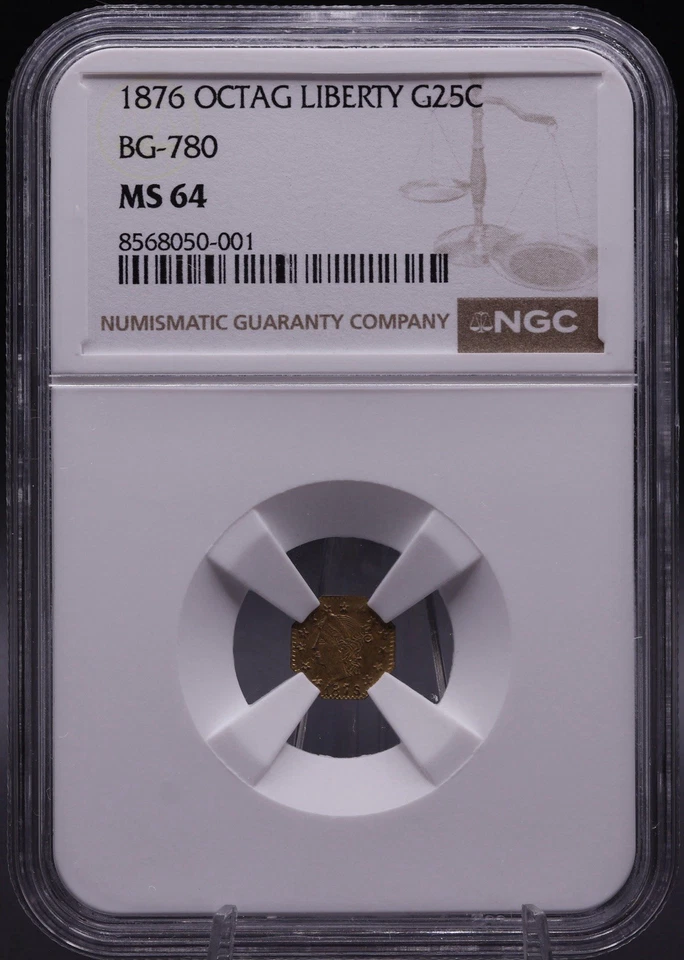 1876 Octagonal Gold Quarter Dollar BG-780 NGC MS64 Octagonal Liberty Cali Gold - Image 3 of 4