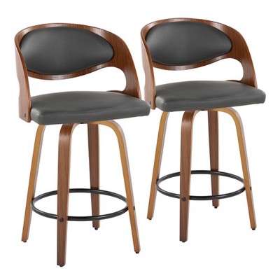 Pino 26'' Mid-Century Modern Fixed-Height Barstool with Swivel in Walnut Wood a