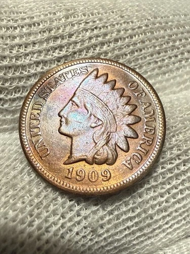 1909 Indian Head Penny Cent ~ Borderline  (red)  Lustrous AU++ Toned