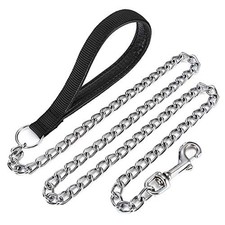 Chain Dog Leash, 4FT Heavy Duty Chain Link Dog Leash Anti Chew Durable Black