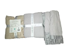 4-Pack Jennifer Adams Cotton Waffle Throw - 60" x 70" - 3x Blue 1x Beige 1796261