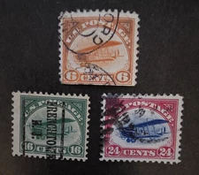 US Scott  C1 C2 C3 Jenny Airmail Stamp Lot Set Used Airplane  T19098