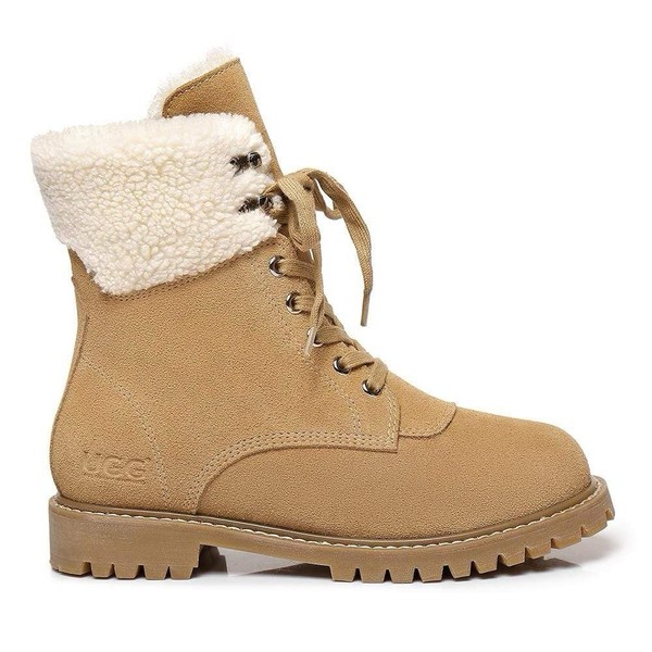 AUSTRALIAN SHEPHERD Mina Leather Sheepskin Ugg Boots Size US 10 #38851