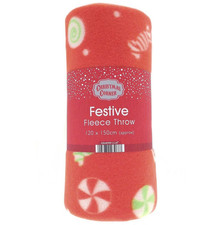 Country Club Festive Candy Cane Print Lightweight Fleece Blanket 120x150cm