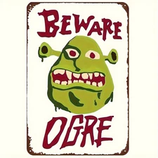 Shrek "Beware Ogre" Tin Metal Signs Home Décor Vintage Retro Art Deco Wall  with