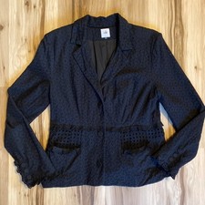 Cabi Black Eyelet Embroidered Cotton Blazer Jacket Ruffle Trim Womens 8