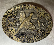 Ring Neck Flying Pheasant Game Dog Bird Hunting Solid Brass ADM Belt Buckle