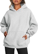 Casual Grey Oversized Hooded Sweatshirt Loose Pullover Top For Women