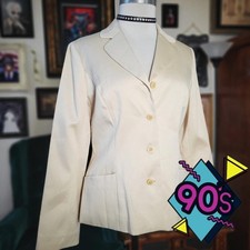 BCBG Max Azria Blazer Jacket Vintage 90s Cream Tan Microfiber Sample Womens 10