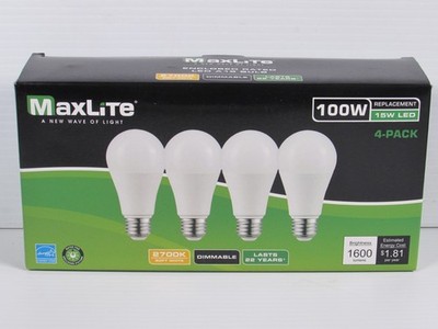 MaxLite 100W Soft White 2700K Dimmable LED 15W Light Bulb  A19 E26- 4 Pack