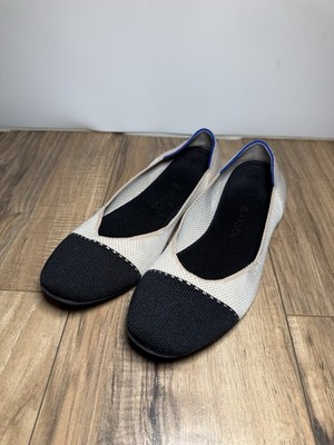 Rothys Womens Flat Two Tone Black/Beige Cap Toe Ballet Slip On Tuxedo Size 11