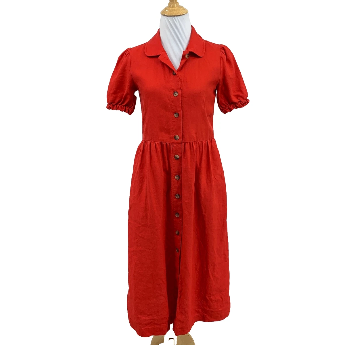 Linen Short Sleeve Midi Shirt Dresses for sale | eBay