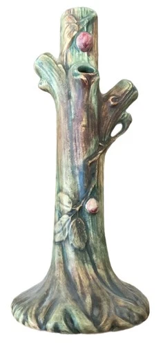 Weller Woodcraft 1920s Art Pottery Red Apple Tree Green  Bud Vase 10.5” Vintage