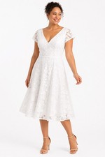 David’s Bridal Lace Midi Dress White Size 6 NWT A-Line Bridal Shower Rehearsal