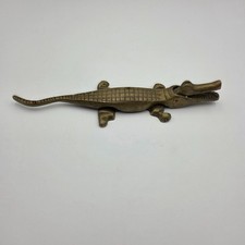 Vintage Solid Brass Alligator Crocodile Nutcracker MCM Figurine 10"