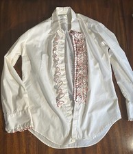 Vintage 60s 70s After Six Ruffle Tuxedo Shirt M4 White Button Up