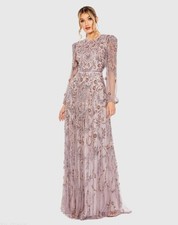 Mac Duggal 93930 Purple Puff Sleeve Embellished A Line Gown Sz 4 NEW