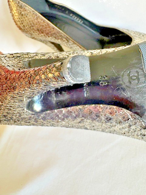 CHANEL SILVER METALLIC Python Snakeskin Leather  … - image 6