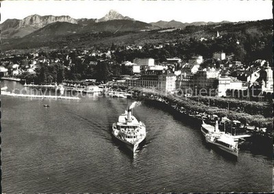 Evian-les-Bains Haute Savoie Port Ville Massif de la Dent d Oche Vapeur vue aeri