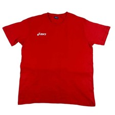 Image of Asics Logo Short Sleeve Mens Cotton Crew Neck T-Shirt Red (Sizes L-3XL)