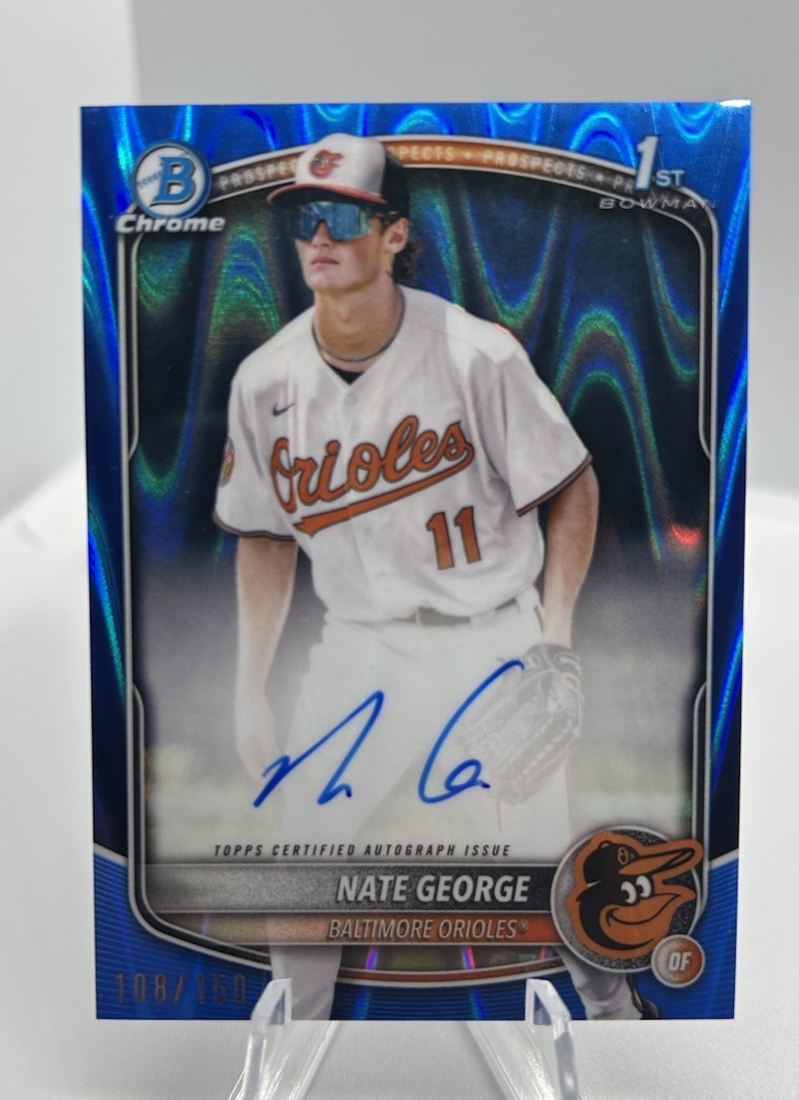 2025 Bowman Chrome Nate George Auto Blue RayWave Refractor 1st Prospect /150