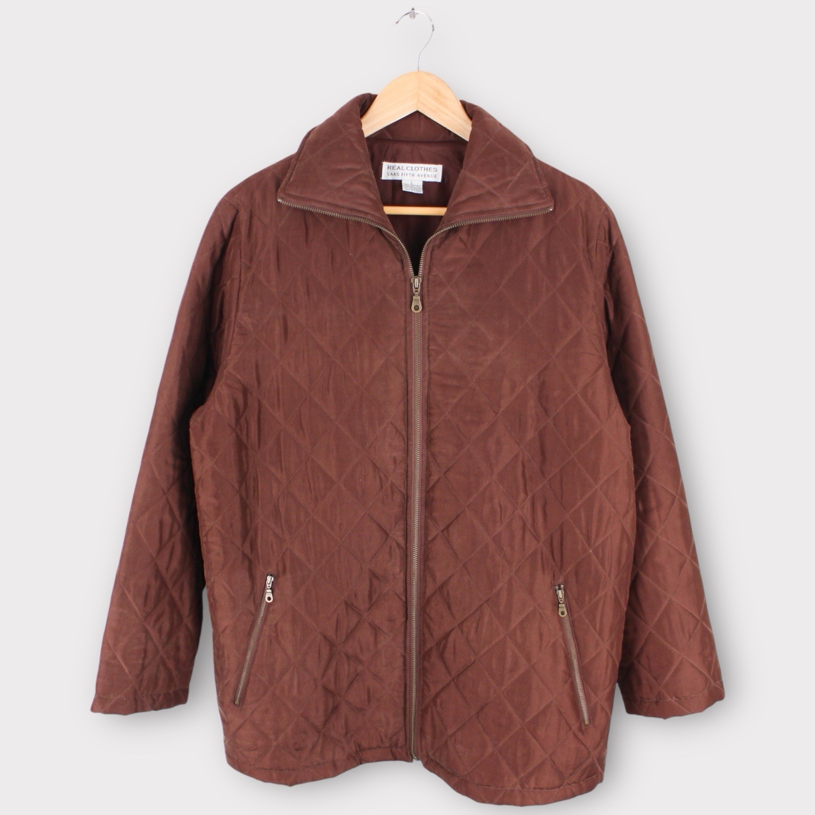 Real Clothes Saks Fifth Avenue Quilted Silk Jacket Brown Women’s Size Large