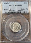 1943-D MERCURY DIME PCGS MS66FB BRILLIANT UNCIRCULATED GEM!