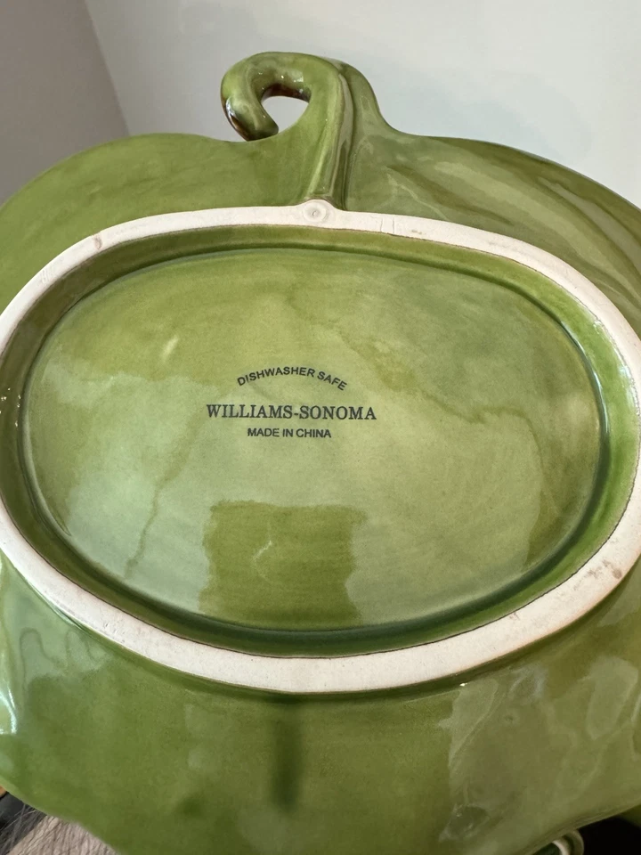 Lote de 9 cuencos/platos de sopa de cerámica Williams Sonoma verde calabaza/calabaza ~ Excelente Foto 4 de 4