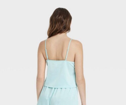 Women's Colsie Large Blue Satin PJ TOP ONLY Cropped Adjustable Spaghetti Straps - Picture 2 of 5