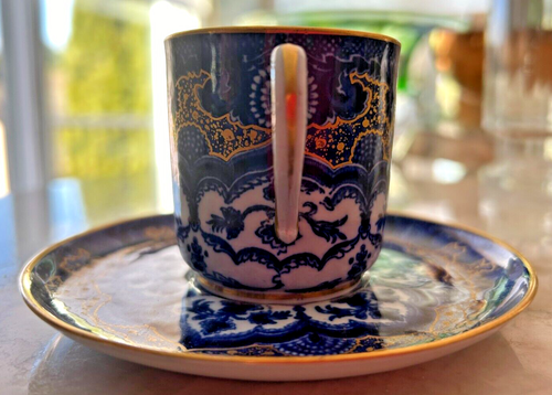 Antique Copeland Demitasse Cup/Saucer - Blue, White, Gold: A BEAUTY! - Picture 4 of 14