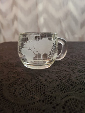 Vintage Nestle Etched World Globe Clear Glass Coffee Mug - 3" Tall 3" Mouth