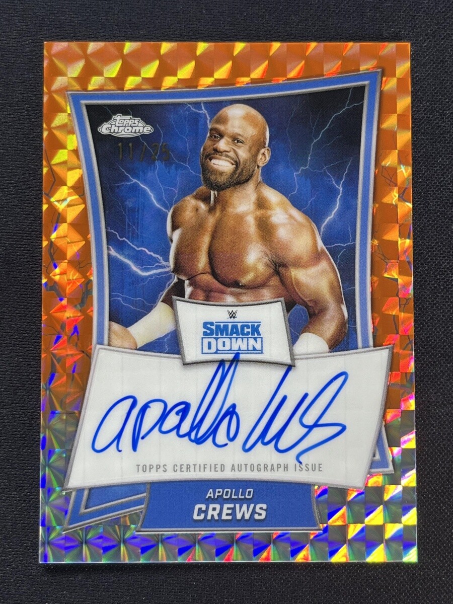 2025 Topps WWE Chrome Apollo Crews A Blue Brand Orange Geometric Auto /25
