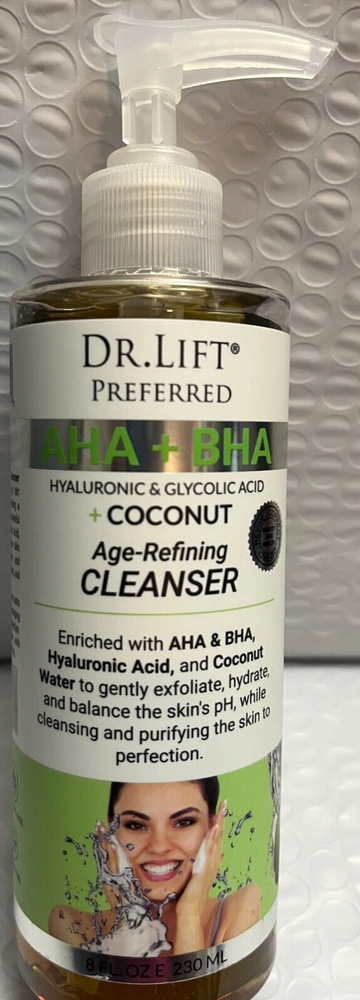DR.LIFT PREFERRED AHA+BHA HYALURONIC+GLICOLI ACID+COCONUT FACE CLEANSER 8FLOZ