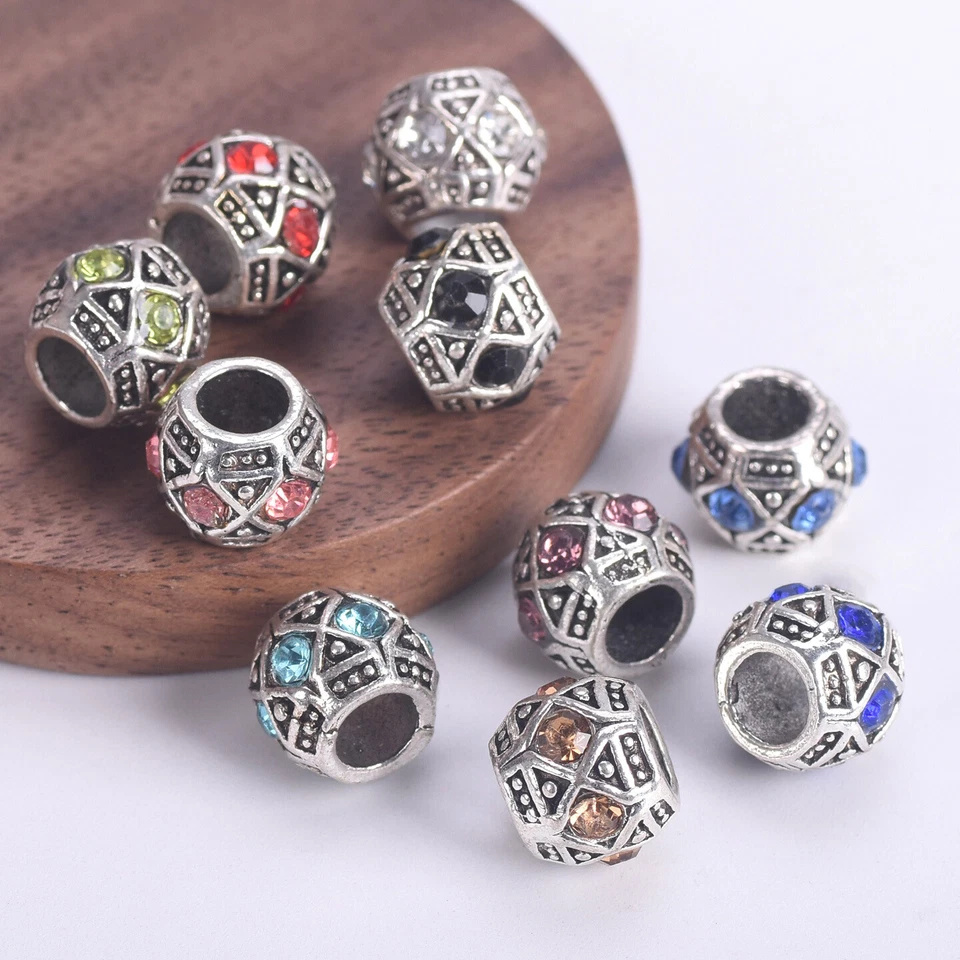Dijes sueltos de metal de cristal de plata tibetana de 10 mm 10 piezas cuentas de agujero grande Foto 2 de 4