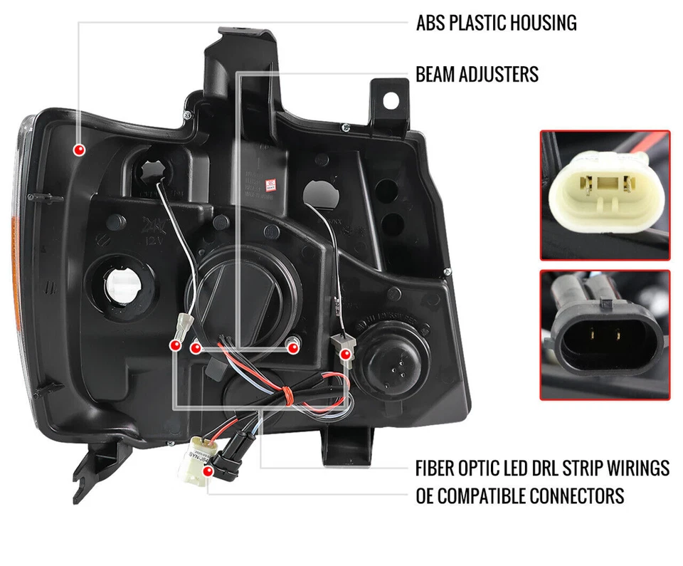 Faros proyectores brillantes para 07-13 Avalanche Tahoe Suburban con tira LED C DRL Foto 3 de 4
