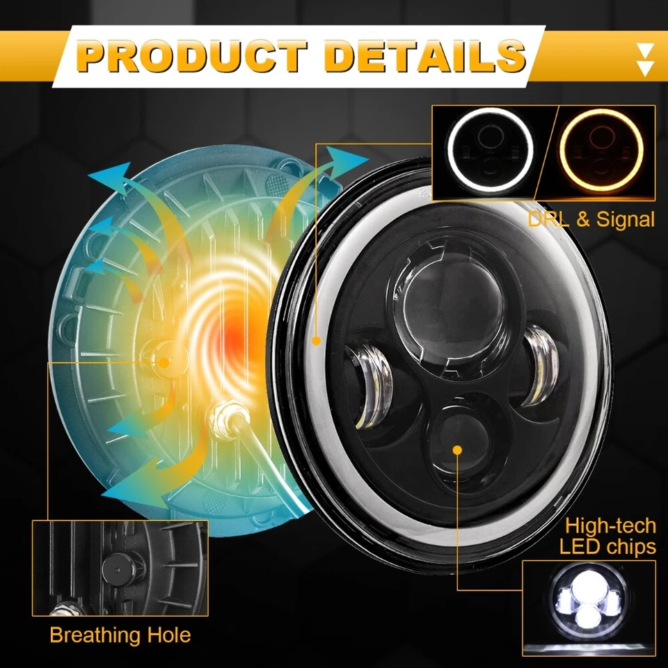 Faros LED redondos DOT de 7" pulgadas para Land Rover Range Rover Classic 1970-1995 Foto 4 de 4