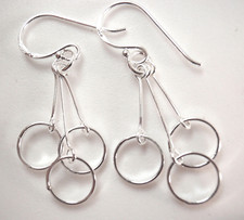 Triple Dangling Circles 925 Sterling Silver Dangle Earrings