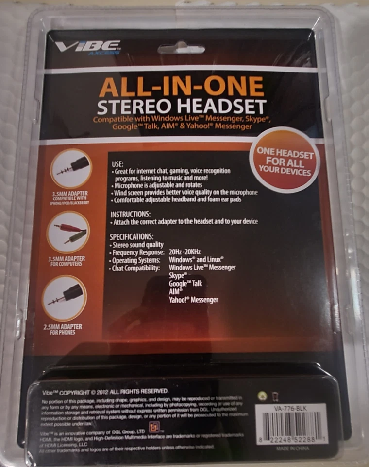 Ordenador/estéreo todo en uno Vibe, auriculares con cable con micrófono, puntas de 2,5 mm y 3,5 mm. Foto 2 de 4