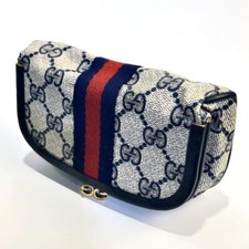 Gucci Old Gucci GG Supreme Sherry Line Cosmetic Pouch Navy Used