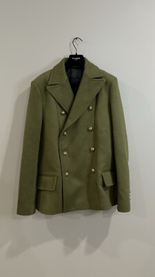Balmain Wool Eight Button Pea coat Green 54 Men $2,750