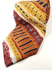 ALTEA Vintage made in ITALY 100% Silk Tie Mens Orange Red Gold White Necktie NEW